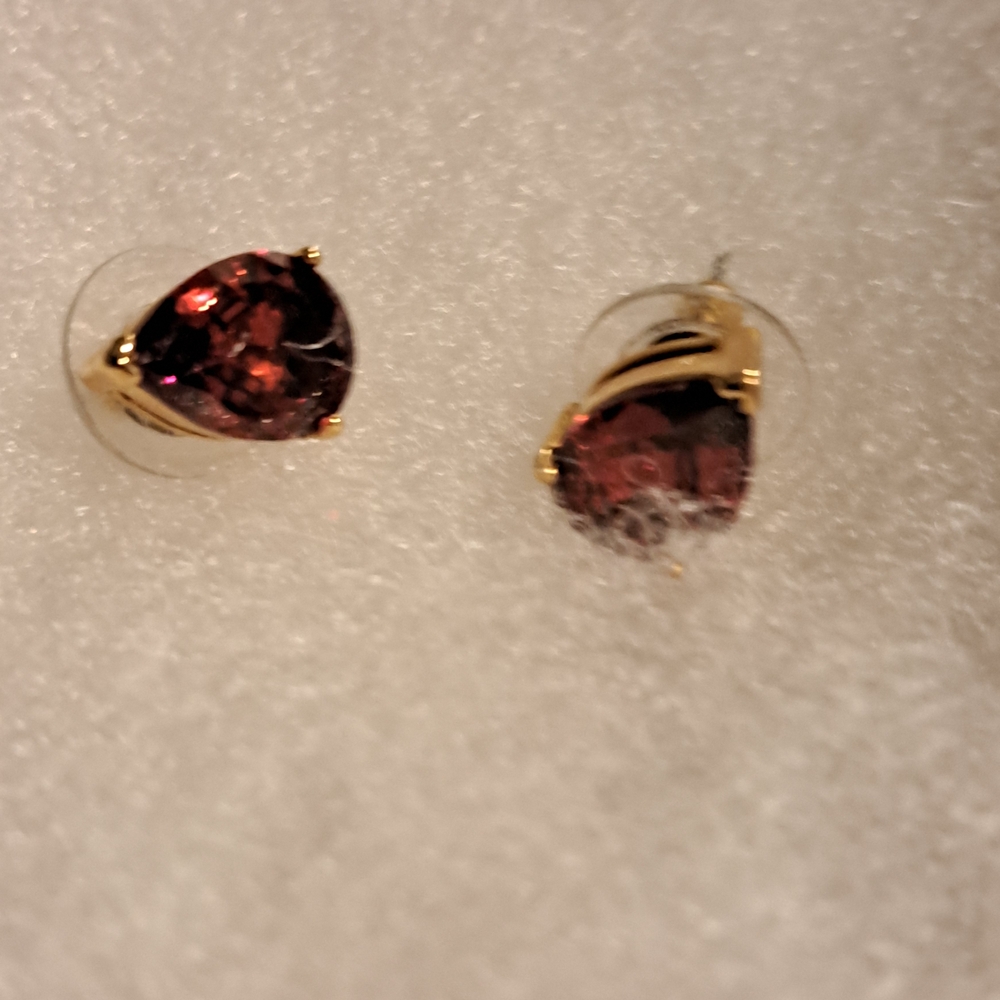Gold Toned and Deep Red Garnet Teardrop Earrings